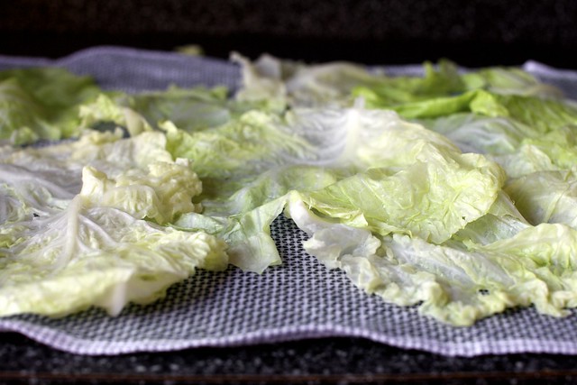 limp cabbage leaves, draining