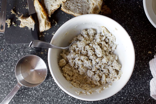 torn up bread, mashed with milk