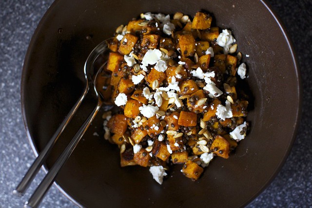 squash and lentil salad with goat cheese