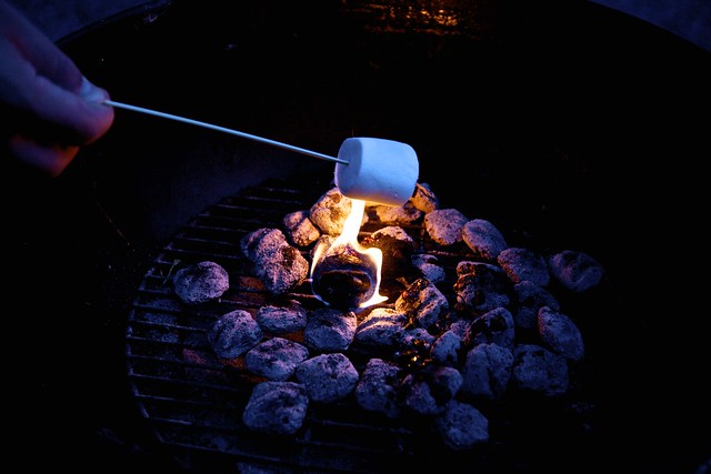 toasting peach-sized marshmallows