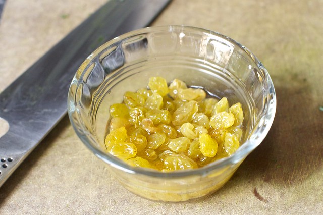 golden raisins, plumping in vinegar